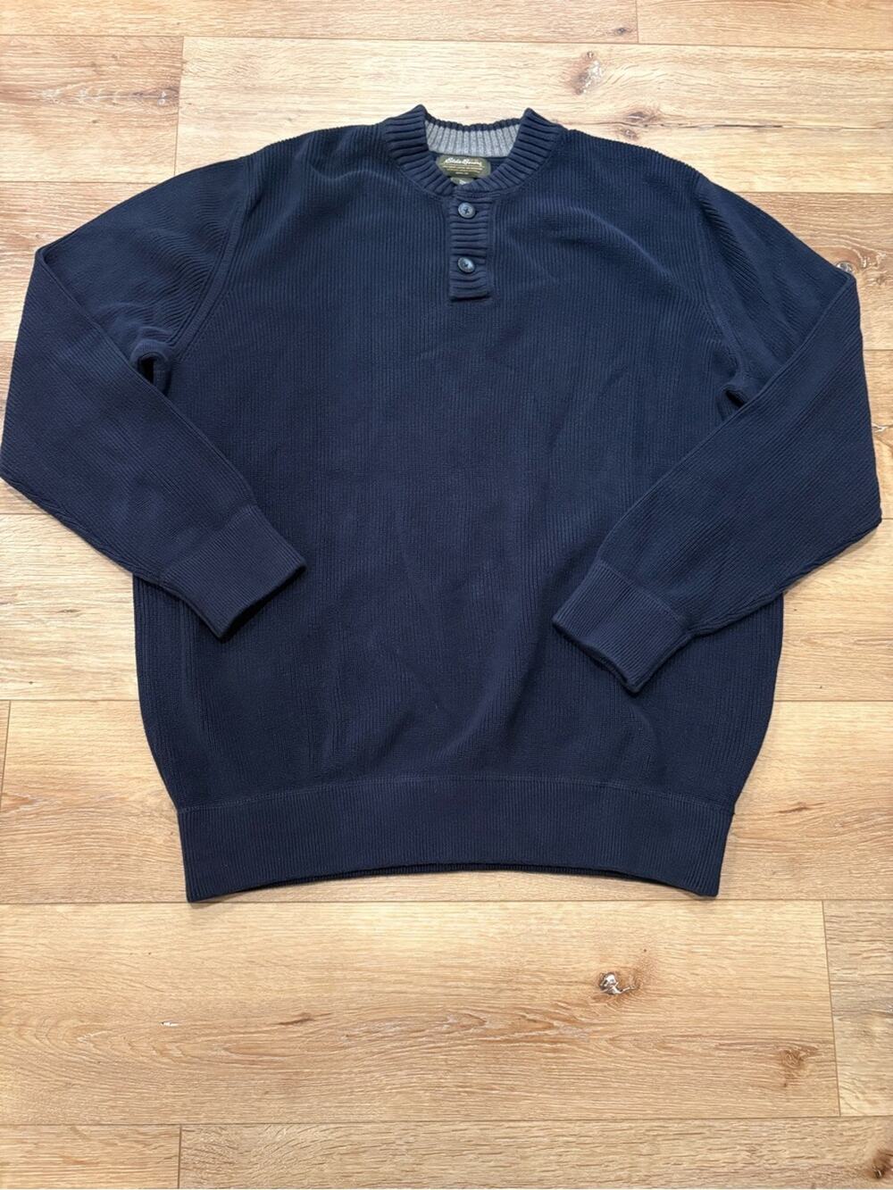 Eddie Bauer Men's Navy Button Henley Sweater Suze XXL Tall 100% Cotton